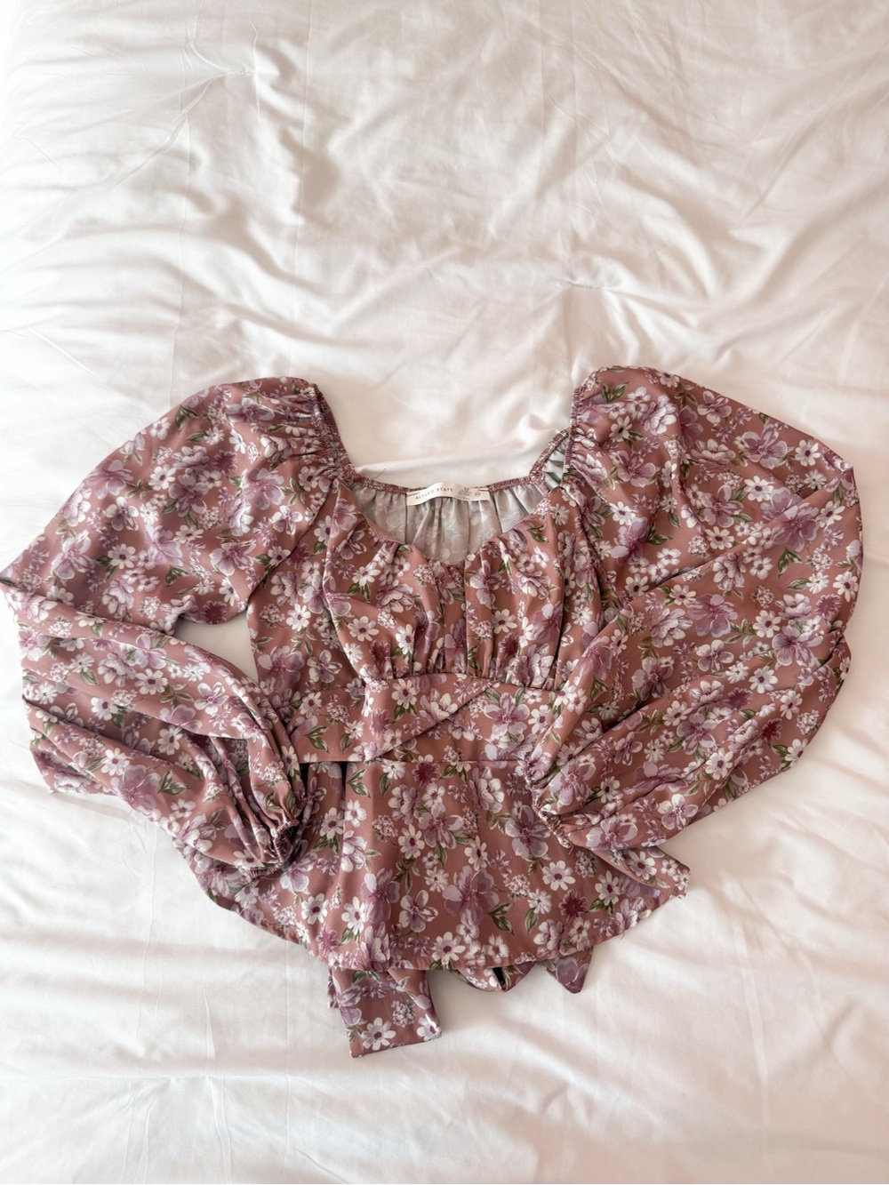 Altar’d State Purple Floral Crossover Waist Long Sleeve Blouse Size XS